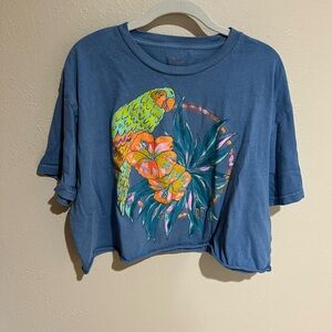 Blue Graphic Tee with Parrot Design